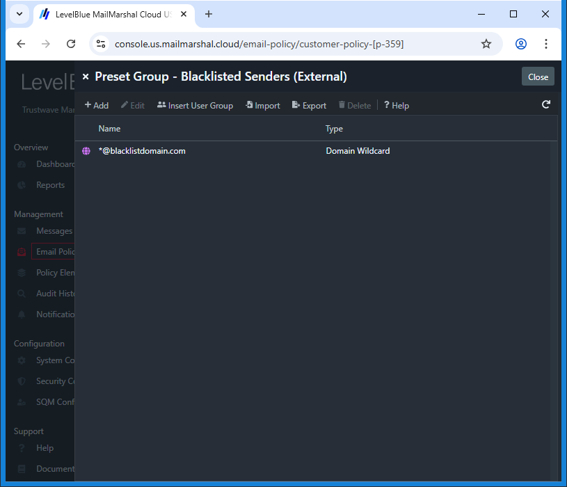 Screenshot: Preset Group member list