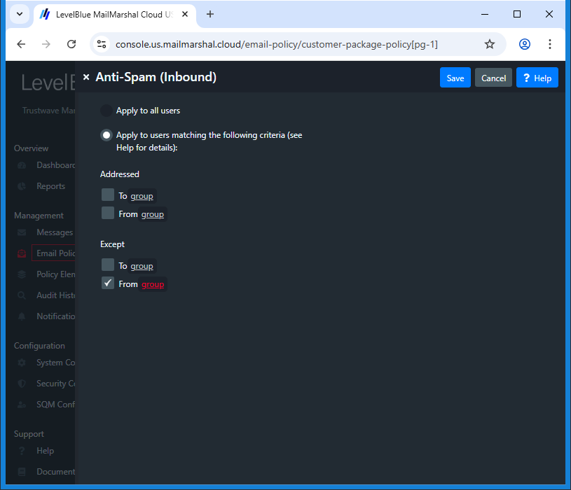 Screenshot: User Matching options