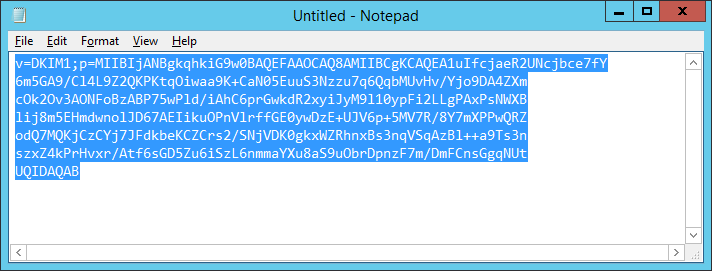 Screenshot: sample DKIM record text